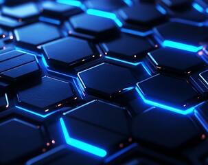 Abstract technology background concept with hexagon pattern and glowing light effects. Vector illustration in the style of abstract, ultra realistic, stock photo, high resolution photography, insanely