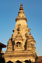 The elaborate roof, upper facade of the Nritya, Nrtya Vatsala, Vatsala Durga, Devi Temple in the...