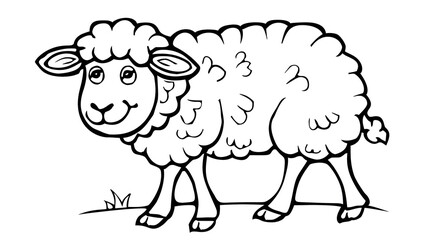 Obraz premium A delightful black and white illustration of a single cartoon sheep with a friendly smile. Perfect for children's coloring books, farm-themed designs, and educational projects.