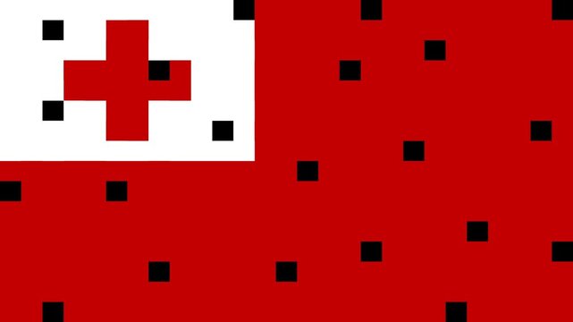Tonga flag pixel transition on transparent background
