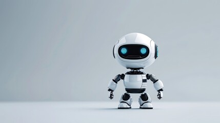 Futuristic Robot with Blue Eyes on Minimalist Background