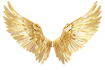 Gold angel wings isolated on a transparent background