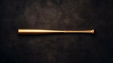 Fototapeta premium Golden Baseball Bat with Rope Handle on Dark Background
