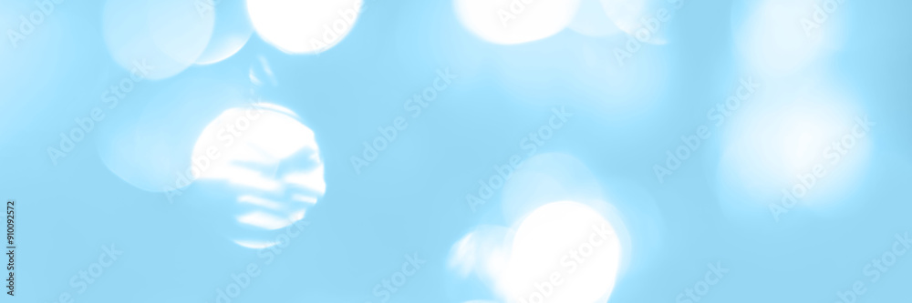 Wall mural blurred lights blue background, banner texture. abstract bokeh with soft light header. wide screen w