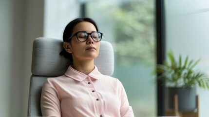 Virtual therapy session with professional counselor in a minimalist calming office environment The patient is seeking mental health support