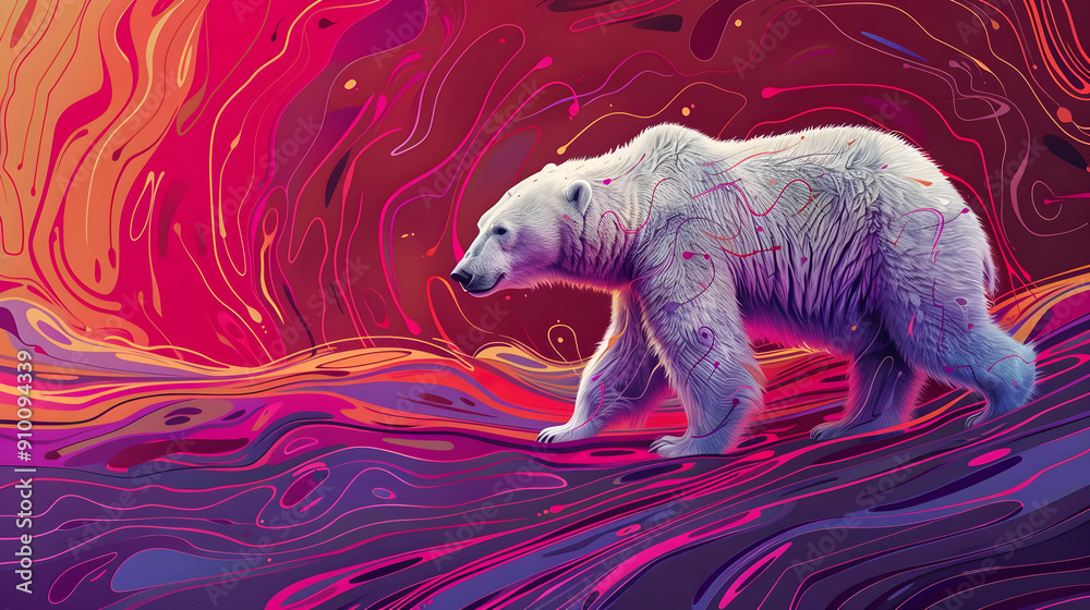 Canvas Prints Polar Bear Walking on Abstract Background Illustration