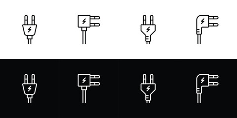 Electrical plug icon set. Flat design symbol collection isolated on black and white background.