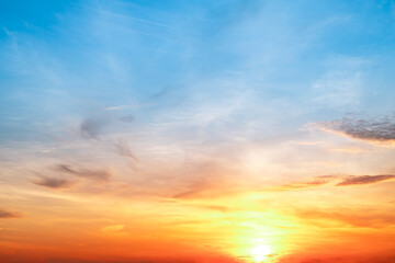 Beautiful , luxury soft gradient orange gold clouds and sunlight on the blue sky perfect for the background, take in everning,Twilight, Large size, high definition landscape photo