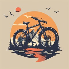 illustration of bicycle with mountain background, logo illustration for community or t-shirt design