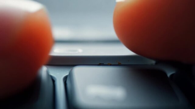 Fingers type on a laptop keyboard, focusing on the keys as work progresses on a bright and productive day