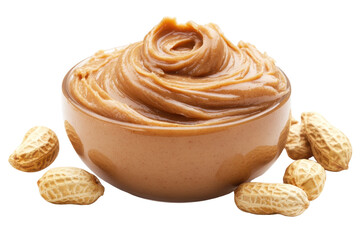 Close-up of creamy peanut butter with peanuts. PNG image