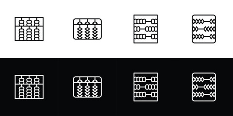 Abacus icon set. Flat design symbol collection isolated on black and white background.