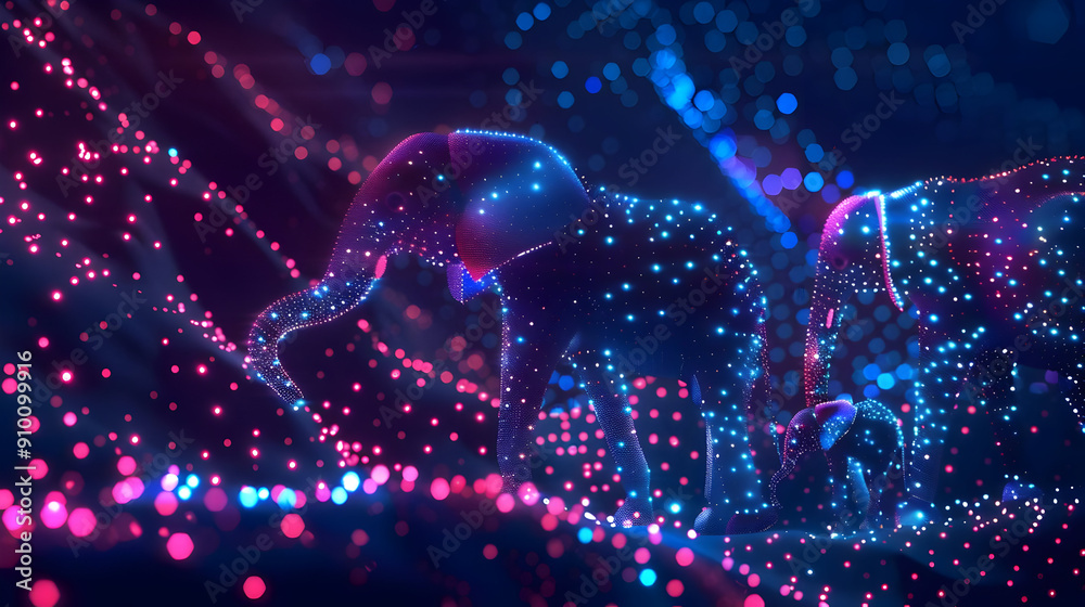 Sticker Neon Elephant Family 3D Illustration