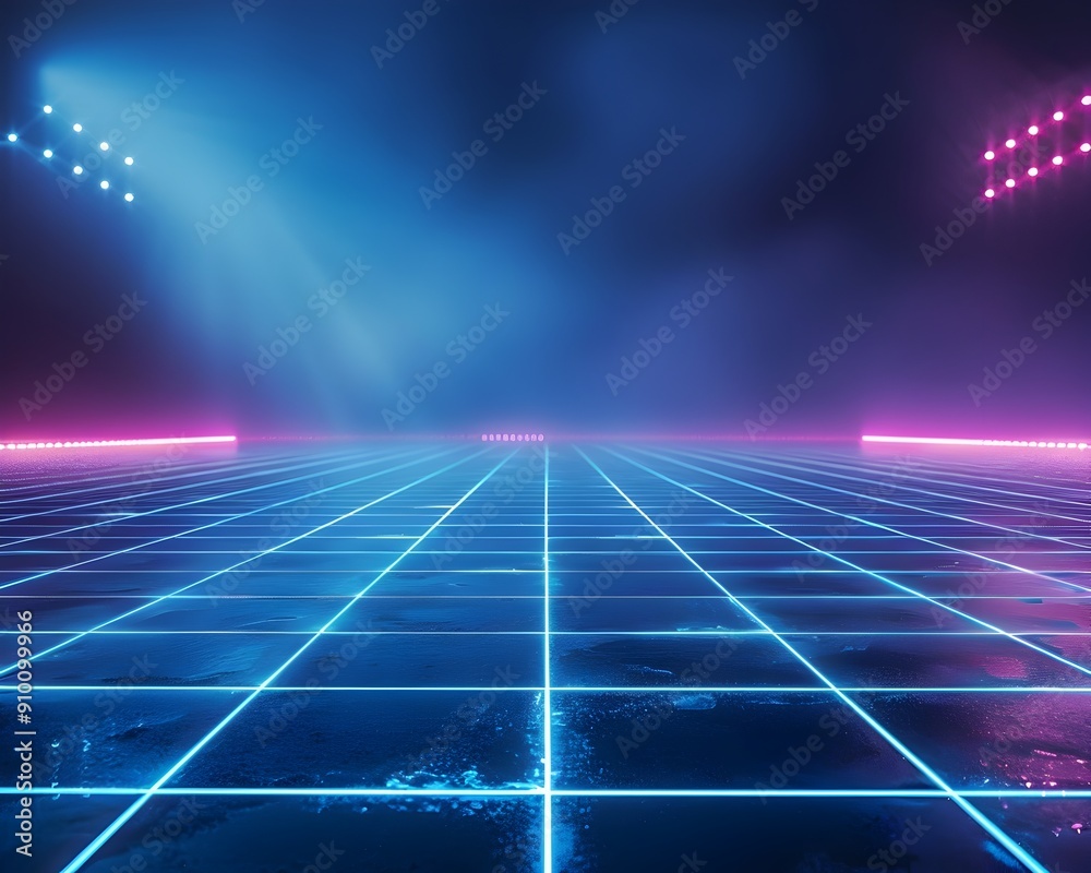 Poster futuristic neon grid pattern backdrop for product concept display
