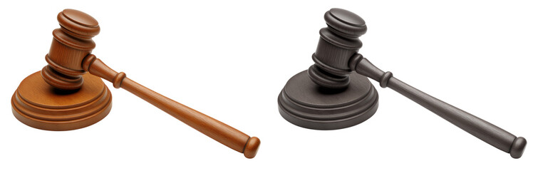 A set of brown and earthy dark gavel, isolated against a transparent background