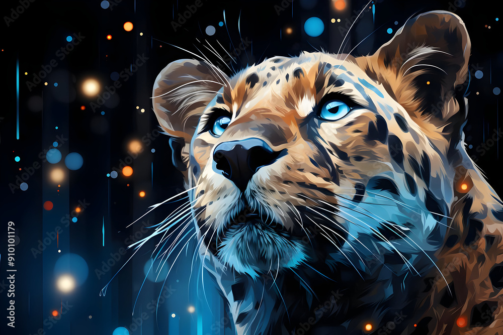 Poster Digital Illustration of Leopard with Blue Eyes