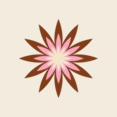 70s Retro Flower Clipart Elements Vector Design, in brown, pink and brown, floral icon