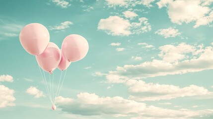 Fototapeta premium Pastel pink balloons floating soft blue sky