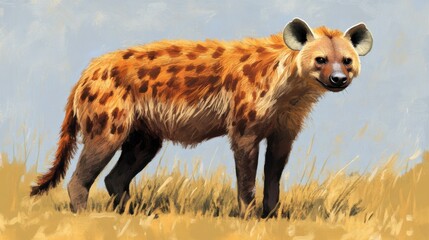 Fototapeta premium Majestic spotted hyena standing in the savannah grass