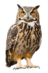 Obraz premium Owl Isolated on White Background, Majestic Bird of Prey, Detailed Owl Image, Elegant Owl Illustration, Wild Owl Portrait, High-Quality Animal Photo, Natural Wildlife
