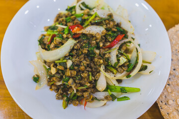 Stir Fried Mussels with Chilli. Selective focus