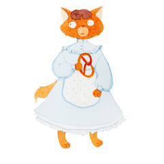 Watercolor illustration with a cat and hearts on a white background