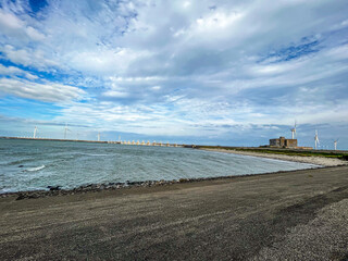 View of part of the Delta Works tidal protection system in Zeeland Netherlands