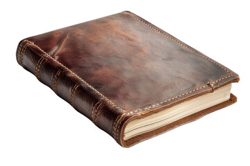 Obraz premium A leather-bound journal, stationary element, photorealistic style, dark colors, isolated white background, transparent background.
