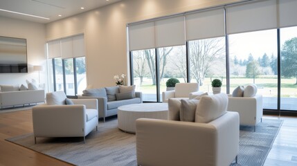 Fototapeta premium Modern Waiting Area With Comfortable Seating in a Medical Facility During Autumn