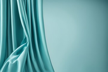 Naklejka premium Refreshing aqua blue silk curtain with a cool sheen for stylish product presentations, Ai Generated