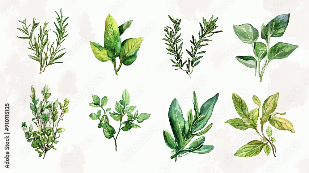 Canvas Prints Herbal Bliss: A sticker set with watercolor illustrations