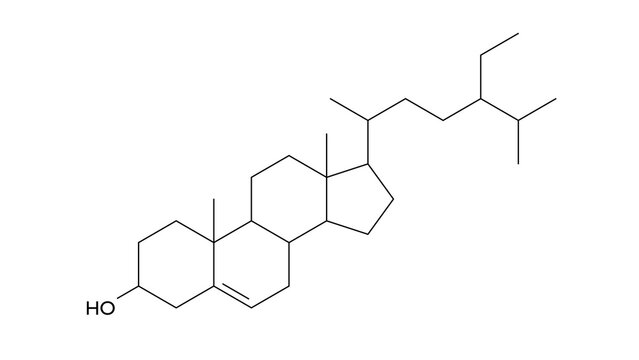 beta-sitosterol molecule, structural chemical formula, ball-and-stick model, isolated image b-sitosterol