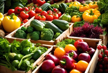 colorful display fresh vegetables rustic wooden box showcasing vibrant hues natural textures, organic, produce, garden, healthy, food, assortment, red, green