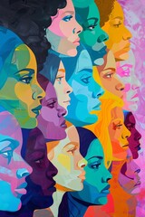 Fototapeta premium Abstract colorful portrait of diverse women.
