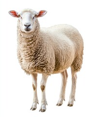 Fototapeta premium An isolated domestic sheep with a white background in transparent PNG format.
