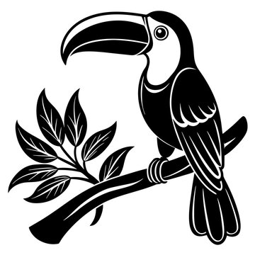 recommend clip art: Toucan bird on branch silhouette vector illustration