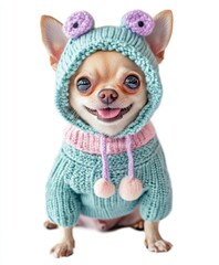 Obraz premium An isolated transparent PNG image of a cute chihuahua dog wearing a colorful costume