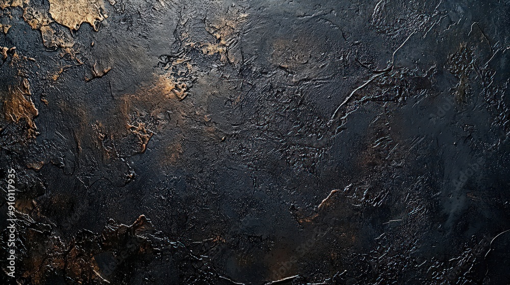 Poster a richly textured black surface showcases golden highlights and intricate patterns, illuminated beau