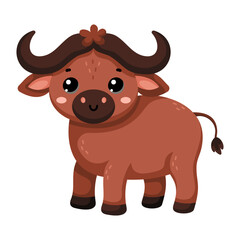 Cute African wild buffalo in scandinavian style isolated on white background. Vector cartoon illustration for the design of textiles, posters, clothes.