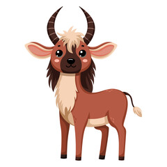 Cute African wild wildebeest in scandinavian style isolated on white background. Vector cartoon illustration for the design of textiles, posters, clothes.