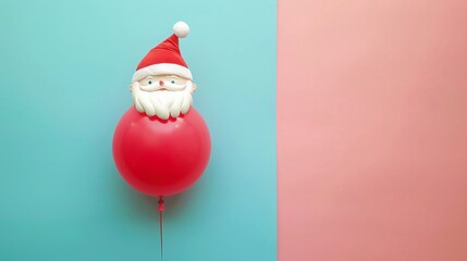 Santa Claus Balloon, border, pastel color background Wallpaper, blank in the middle, minimalism, negative space
