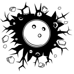 Bowling | Bowling Dad | Bowling Ball | Ten-Pin Bowling Ball | Target Sport | Ball Sport | Ball Smashing Wall | Duckpin Bowling | Original Illustration | Vector and Clipart | Cutfile and Stencil