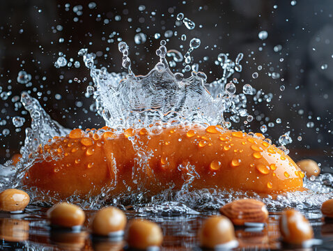 Vibrant TAMARIND splashing with water and ice on elegant black background Tamarind fruits with green leaves isolated on white background.