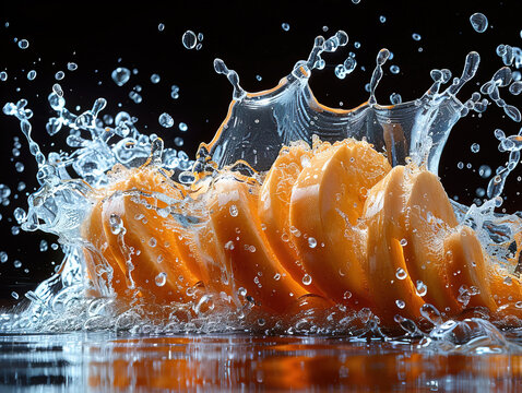Vibrant TAMARIND splashing with water and ice on elegant black background Tamarind fruits with green leaves isolated on white background.