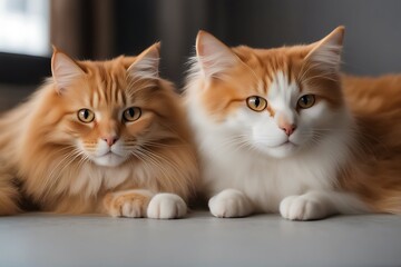 camera cat dog orange spitz looking isolated together adorable animal background breed care clever couple baby curious cute domestic face family friends friendly friendship front fun funny group