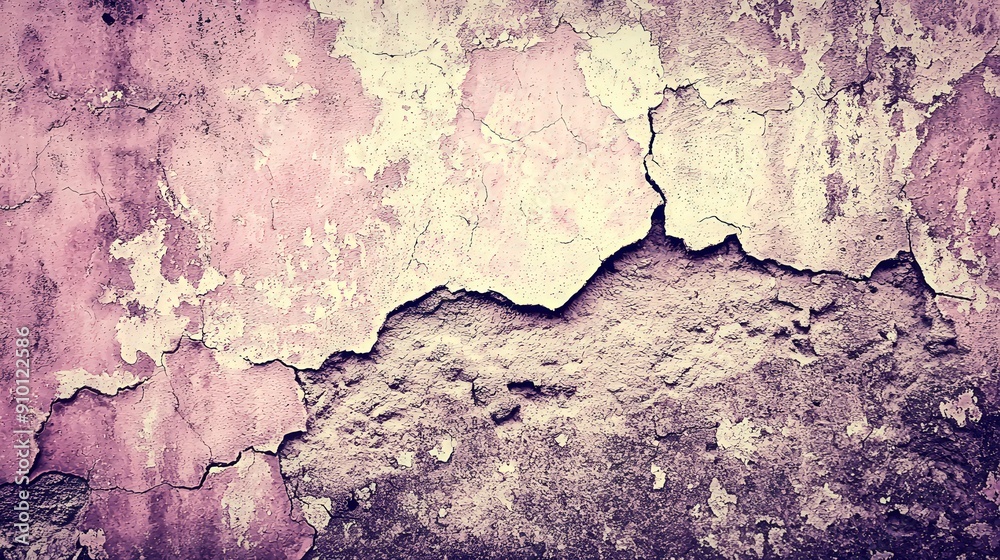 Poster the wall features a blend of cracked paint and rough texture, displaying layers of peeling pink pain