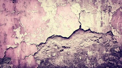 Obraz premium The wall features a blend of cracked paint and rough texture, displaying layers of peeling pink paint and gray surfaces in an urban environment