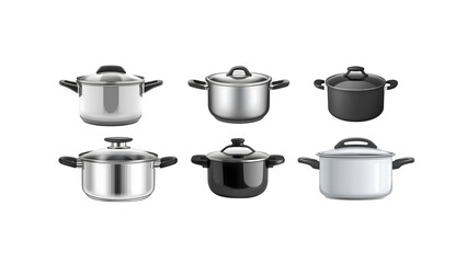 Minimalist cooking pot with glass lid, isolated on white, high detail, png die-cut