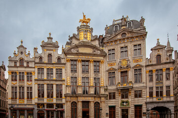  Facade of baroque house in Grand-Place, the central square of the City of Brussels.