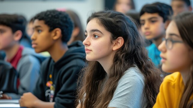 High school students engaged in a spirited debate in a well-equipped classroom with passionate expressions and respectful exchanges their critical thinking and communication skills highlight the